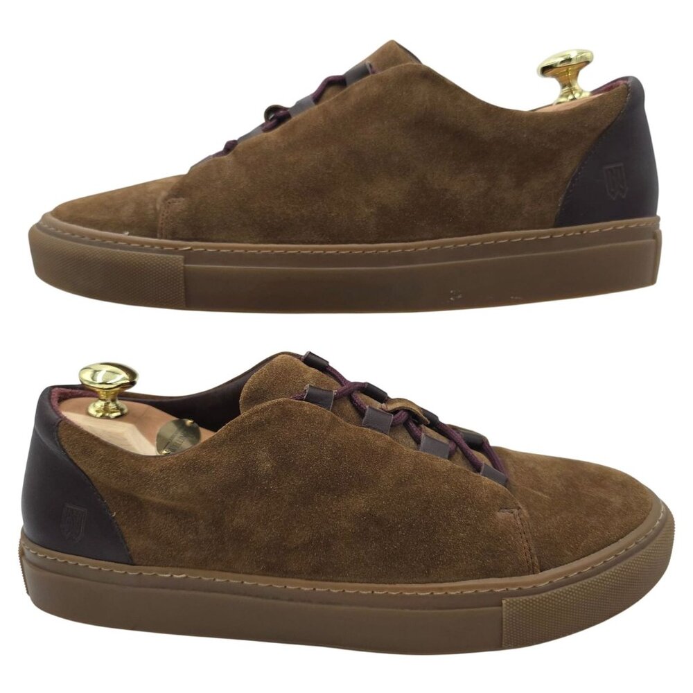 Worn Once? Noah Waxman Essex Sneakers Men 9.5 Brown Leather Casual Fashion Shoes - Picture 3 of 12